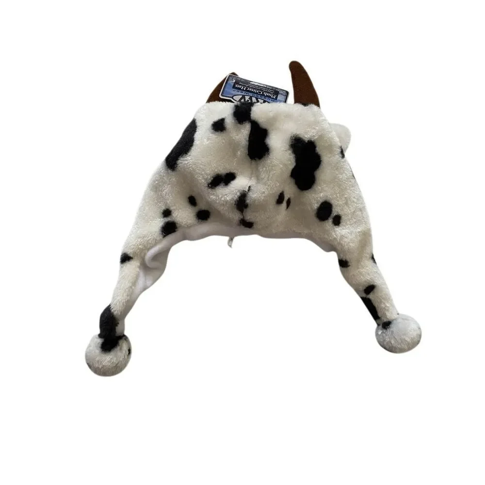 Rugged Wear Unisex Kids One Size Critter Hats White Black Cozy Winter Plush Cow